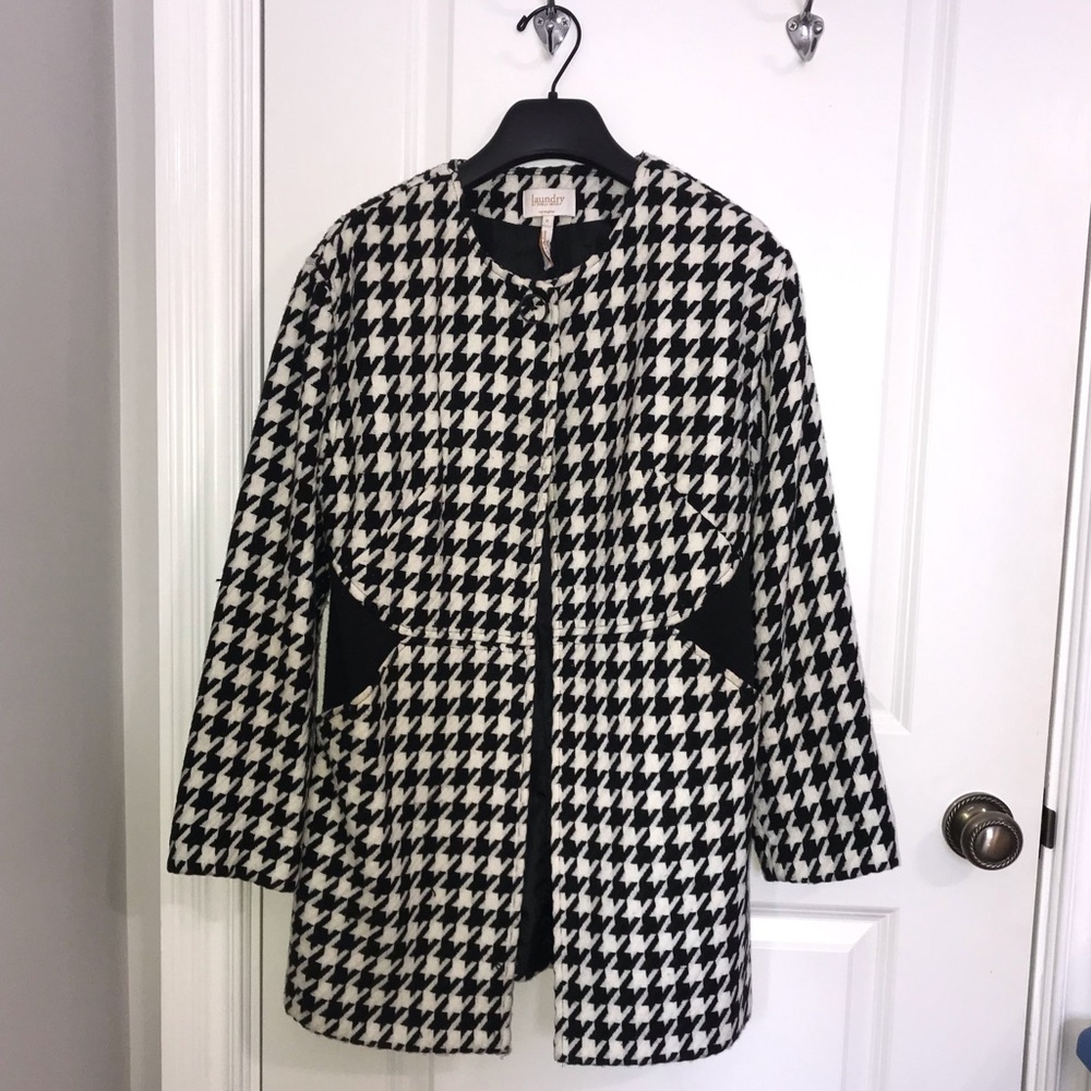 LAUNDRY houndstooth pea coat - BLK & WHT